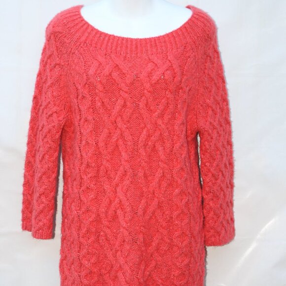 Loft Women’s All Over Chunky Knit Square Neck Coral Sweater, Size Small - Picture 4 of 11